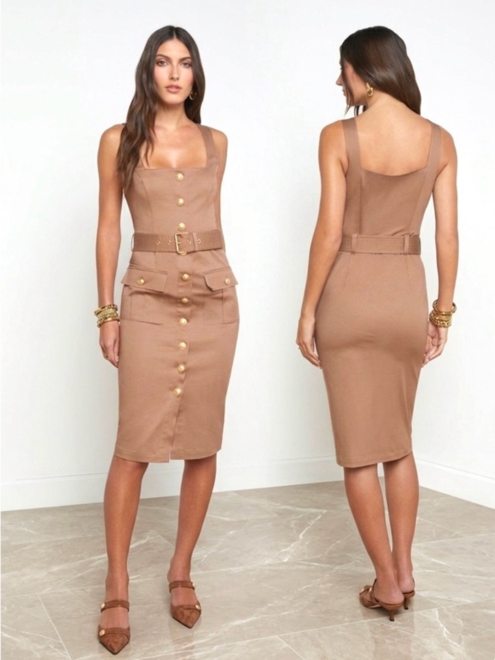 L'AGENCE Button Front Stretch Cotton Dress